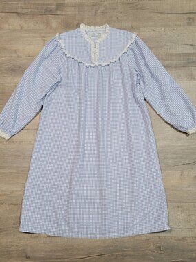 VTG Lanz of Salzburg Nightgown Midi Dress Edwardian Frock Cottagecore Gingham